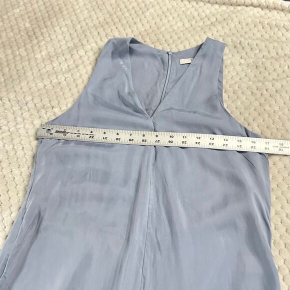 Tibi Ruffle Hem Jumpsuit Womens 2 Blue Gray Twill Wide Leg Sleeveless V-Neck RTR - Picture 5 of 6